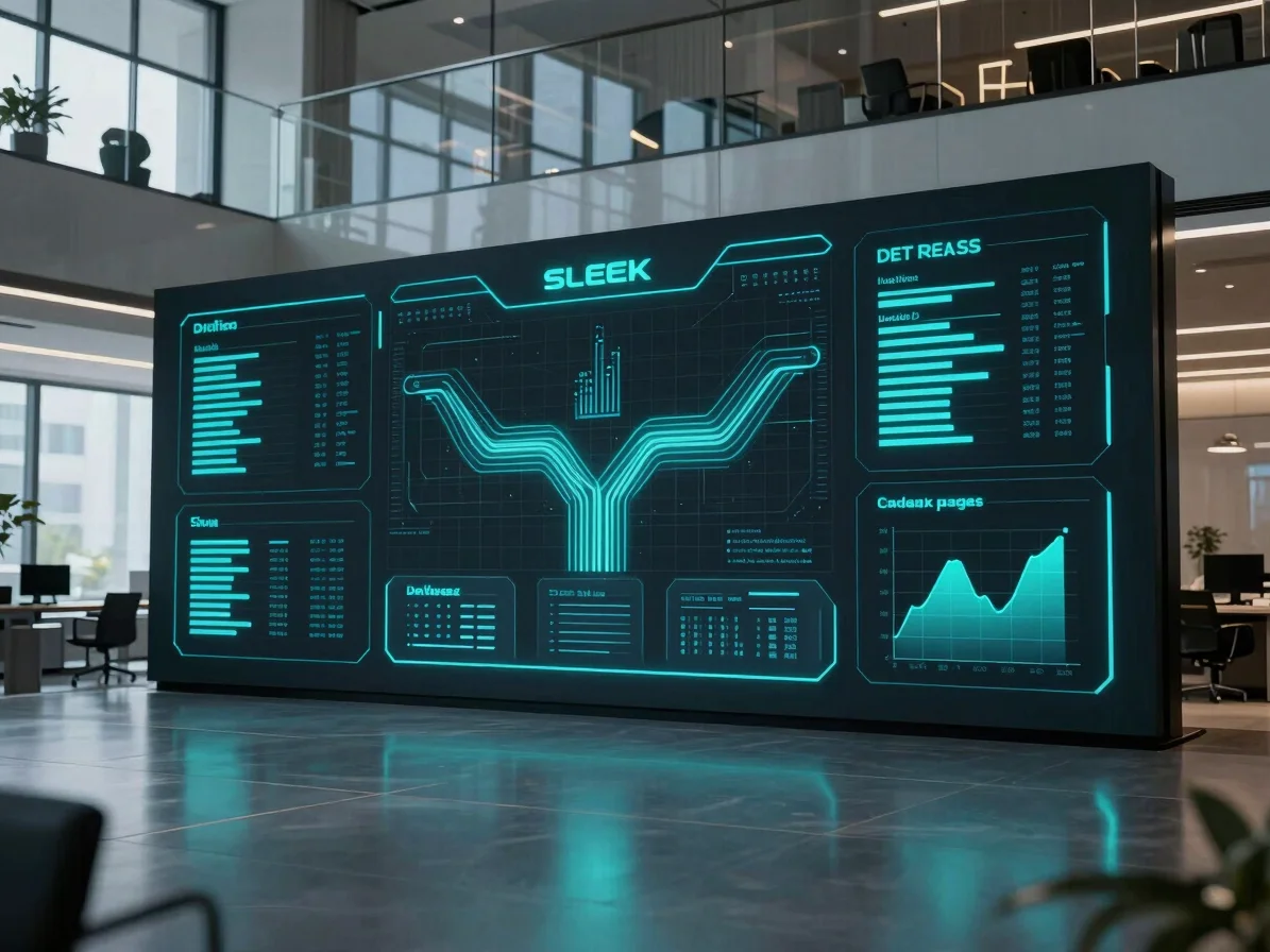 Sleek corporate tech photography, advanced data interfaces with g